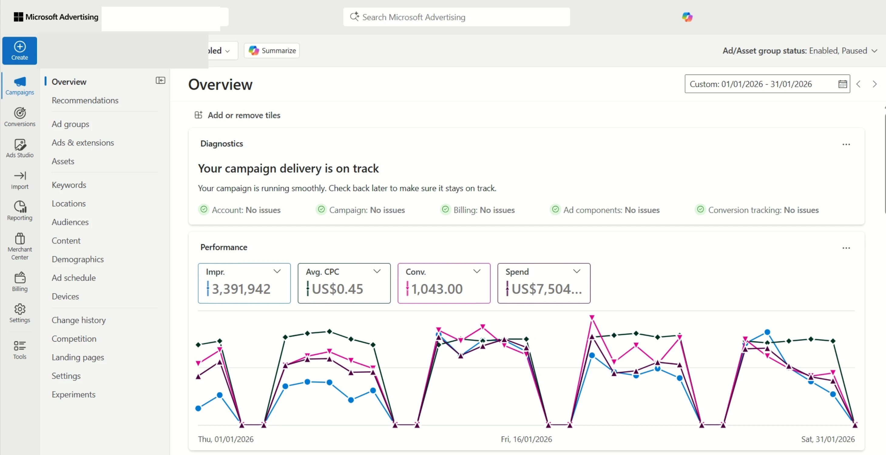 Bing Ads campaign results — March 2026